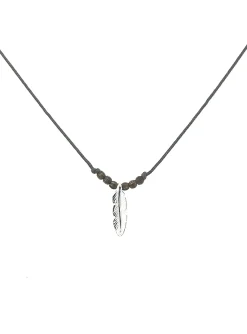 Collier Doriane fil gris, Plume Argent