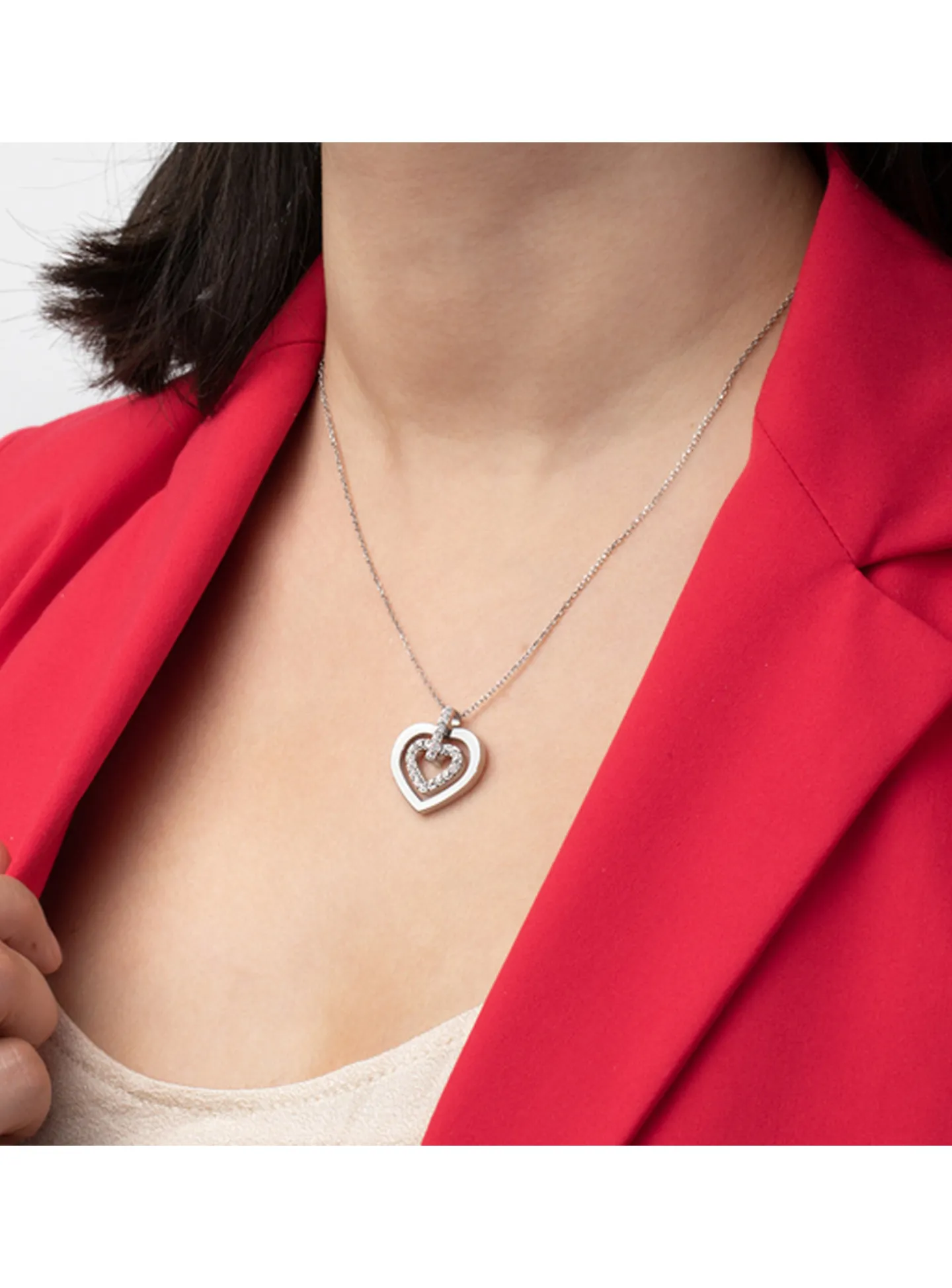 Collier Lotus acier coeur empierré
