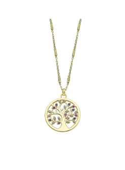 Collier Lotus Silver arbre de vie doré_x005f_x000D_pierres multicolores
