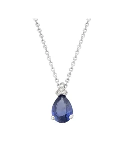 Collier or blanc 18 carats saphir poire diamants