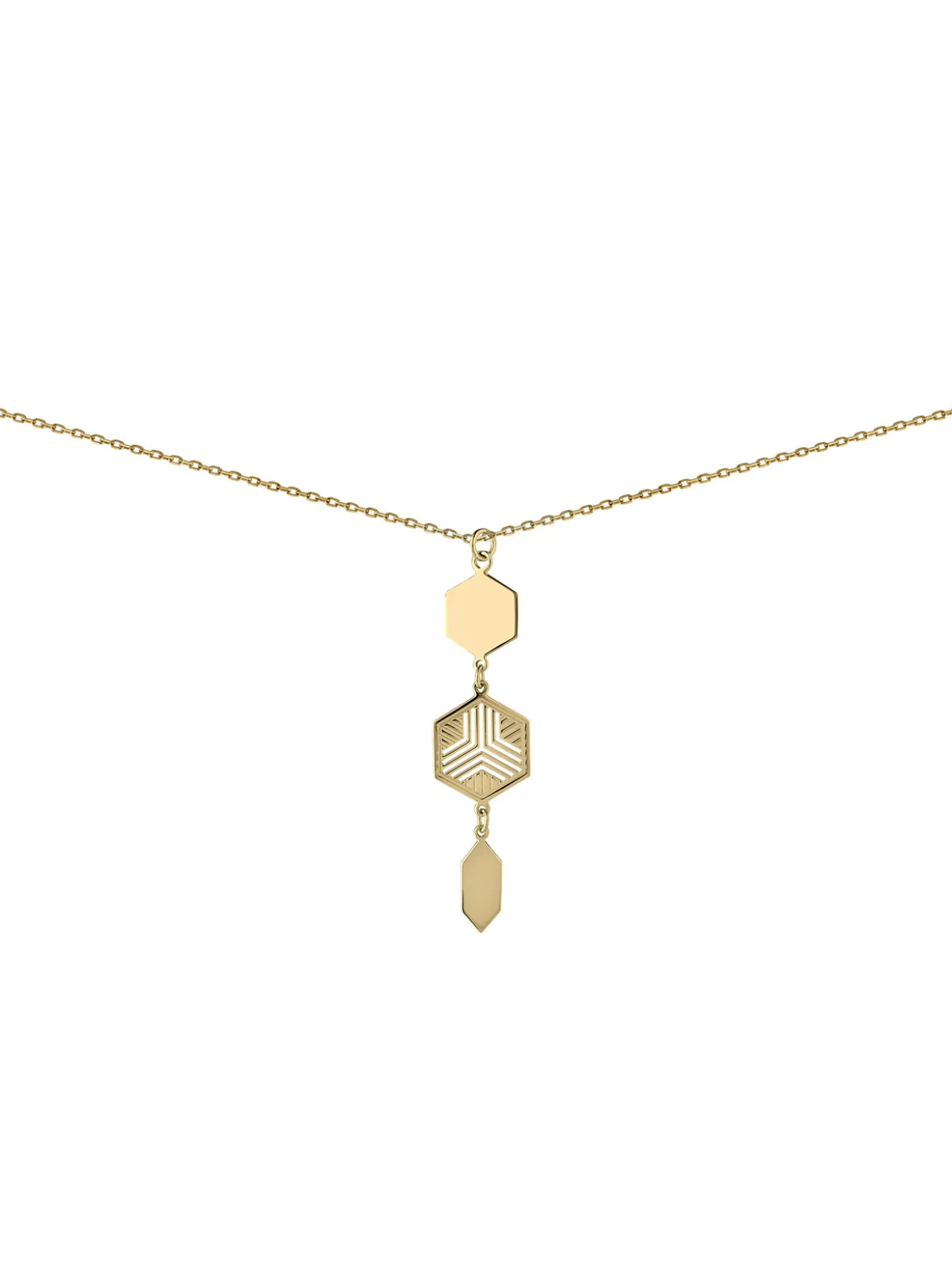 Collier or jaune 18 carats 3 motifs géometriques
