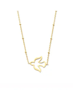 Collier or jaune motif colombe ajourée chaine boules