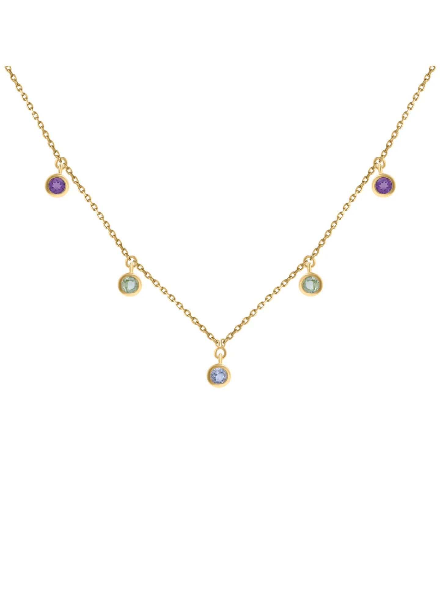 Collier or jaune pampilles topaze améthyste péridot