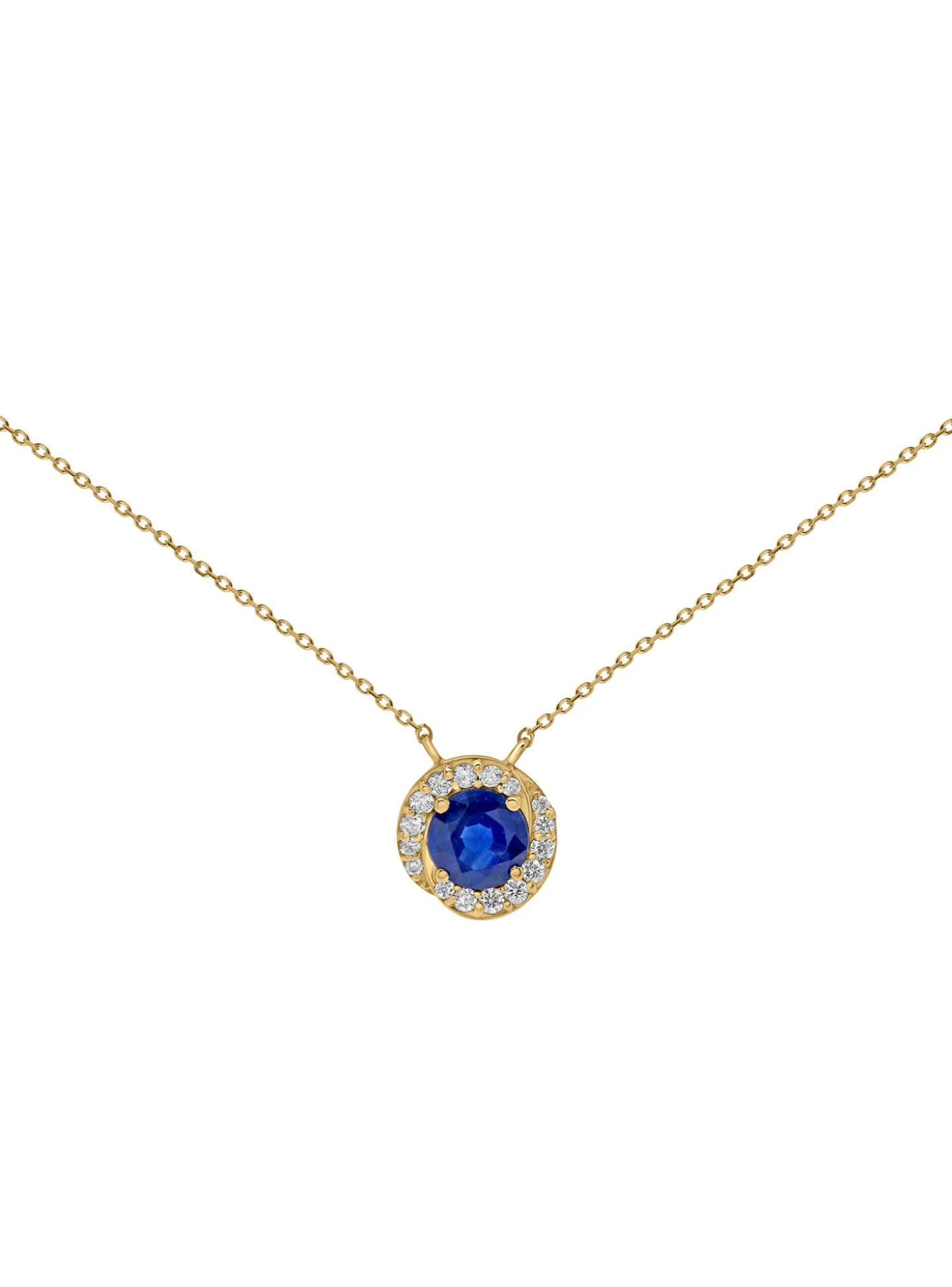 Collier saphir rond entouré de diamants