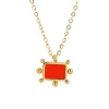Collier Zag acier doré pampille rectangulaire corail
