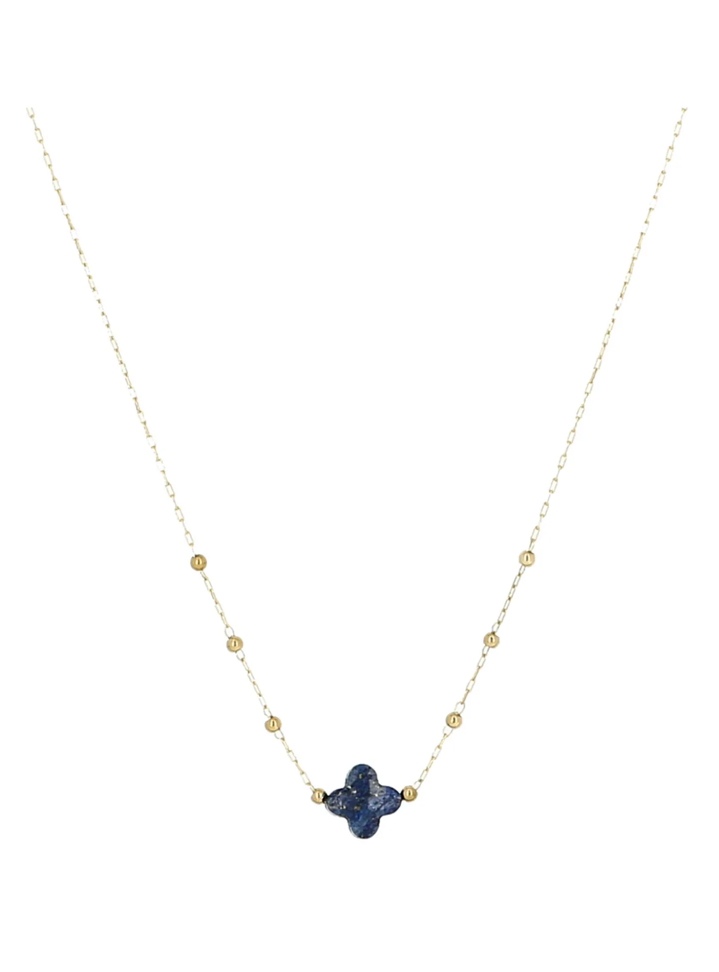 Collier Zag acier doré trèfle bleu lapis lazuli