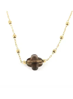 Collier Zag Bijoux acier doré quartz fumé
