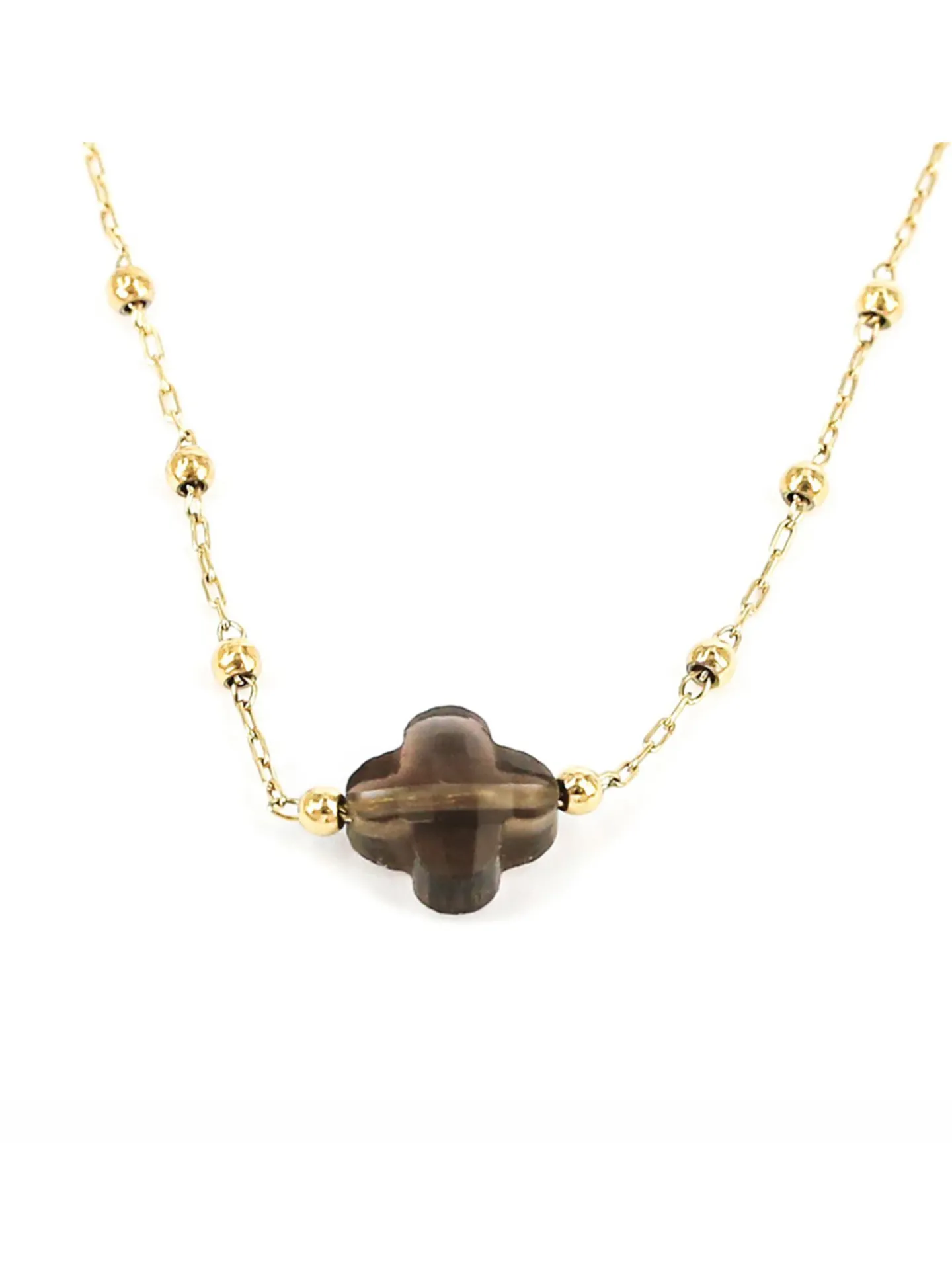 Collier Zag Bijoux acier doré quartz fumé