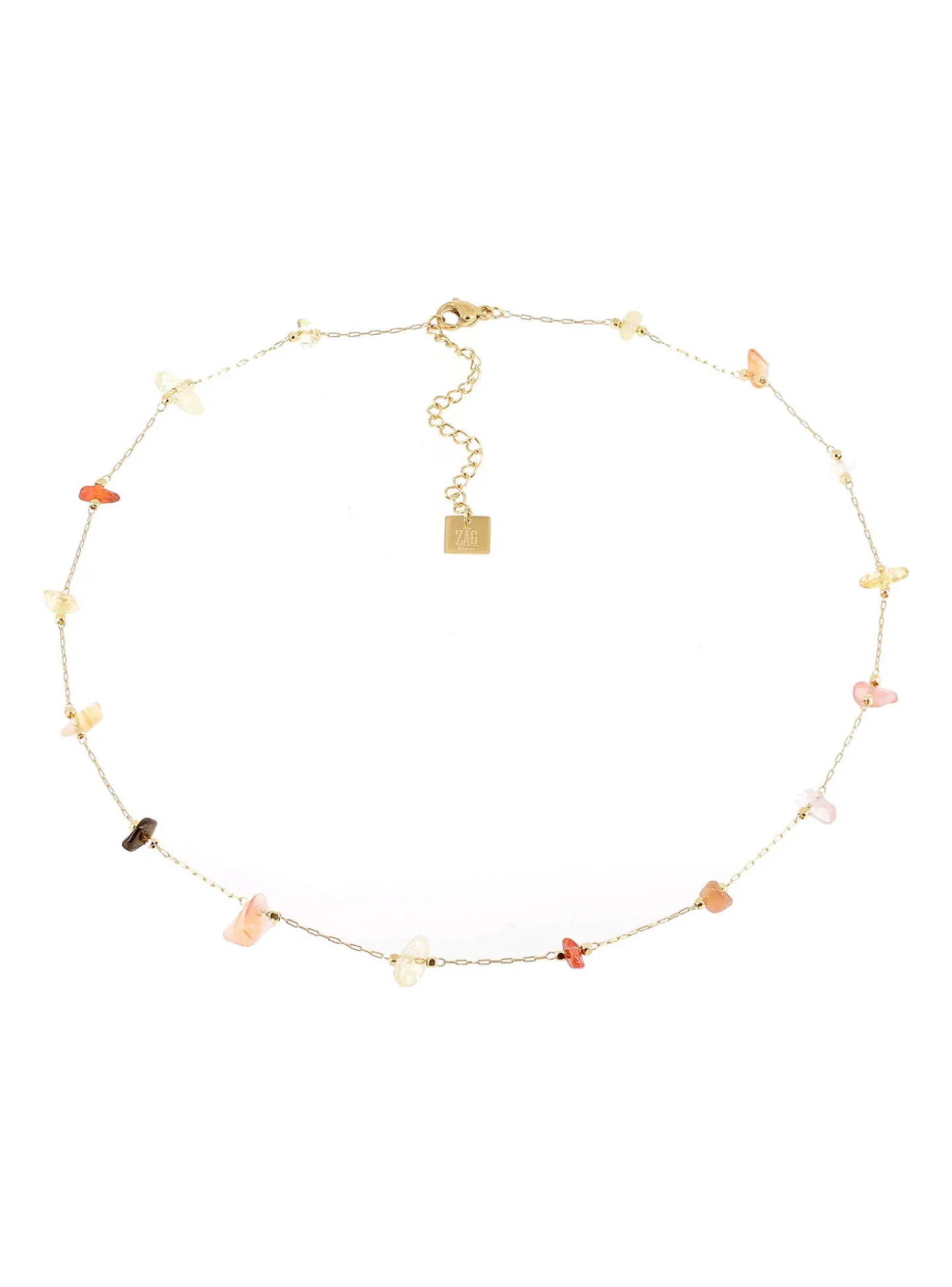 Collier Zag Bijoux acier doré pierres multicolores