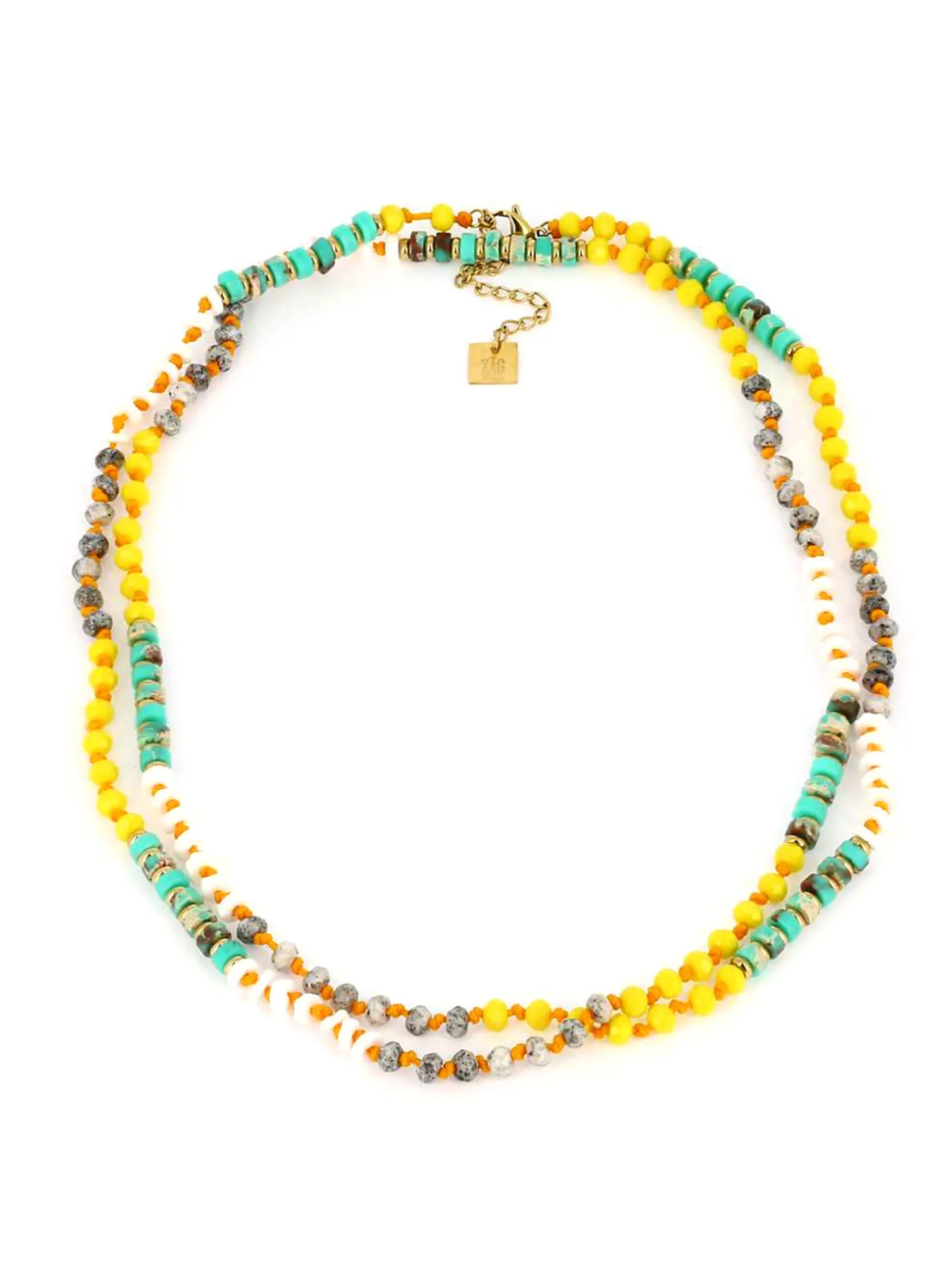 Collier Zag Bijoux double rang jaune et vert
