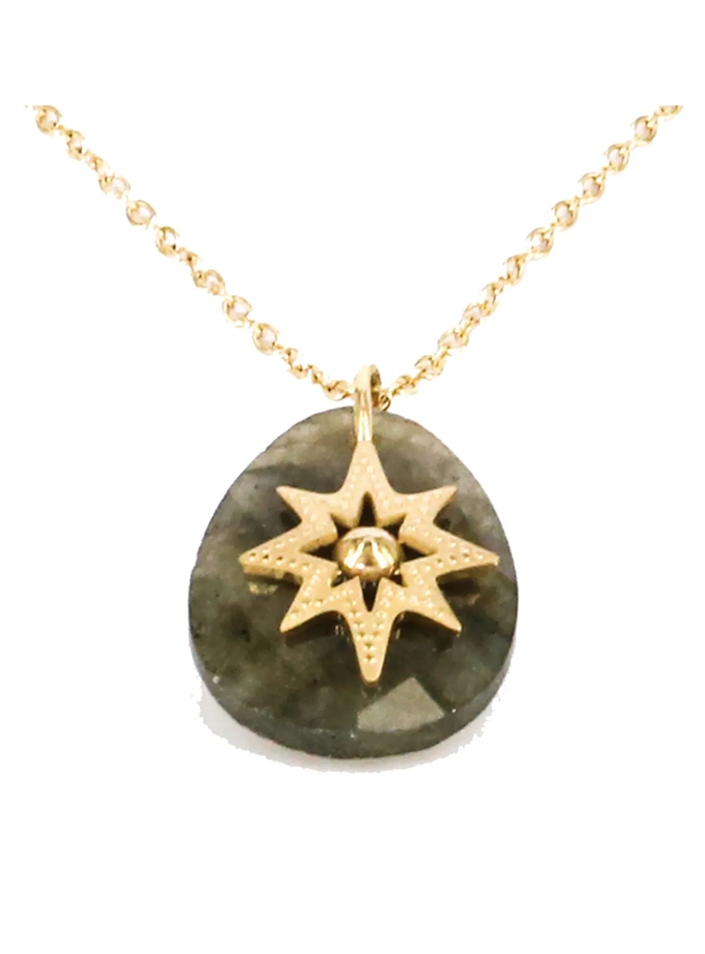 Collier Zag Bijoux étoiles acier doré labradorite