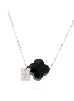 Collier Zag Bijoux Vega acier trèfle noir
