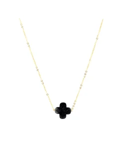 Collier Zag Vega acier doré trèfle bleu pailleté