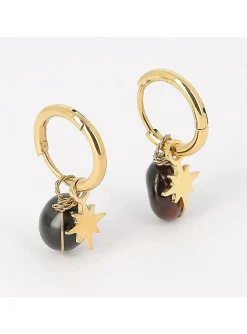 Créoles Zag Bijoux Phine acier doré onyx noir