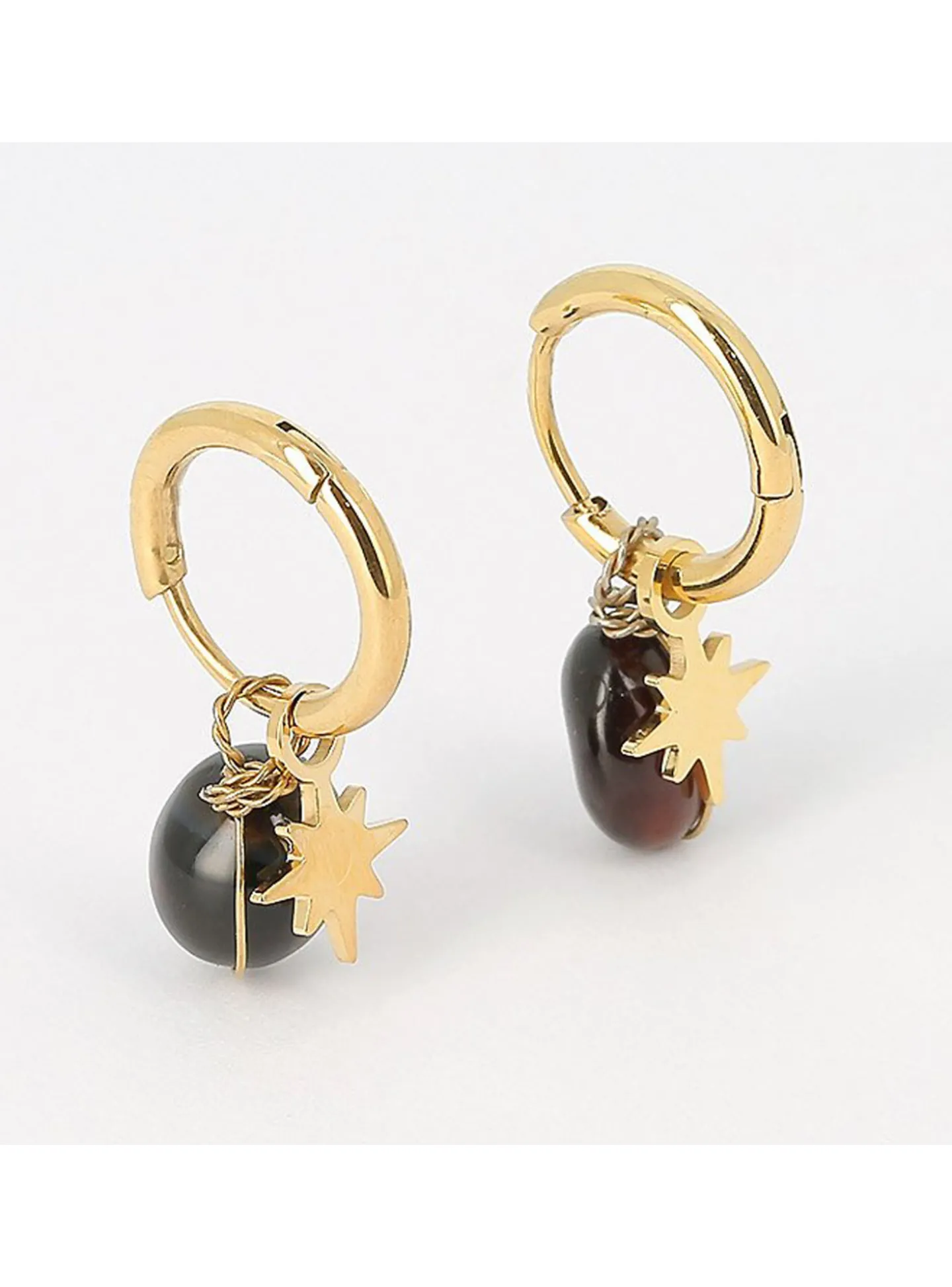 Créoles Zag Bijoux Phine acier doré onyx noir