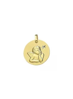 Médaille ange or jaune 18 carats 16mm