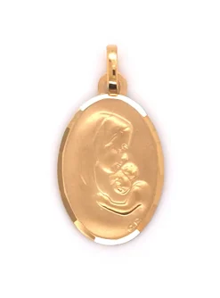 Médaille Brillaxis Vierge à l'enfant or 9 carats