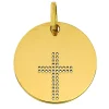 Médaille ronde or jaune 18 carats croix ajourée