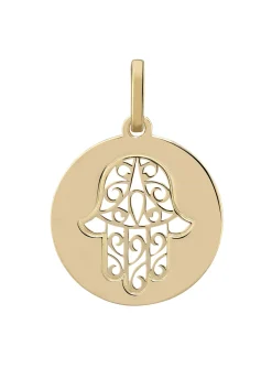 Médaille ronde or jaune main de Fatma ajourée