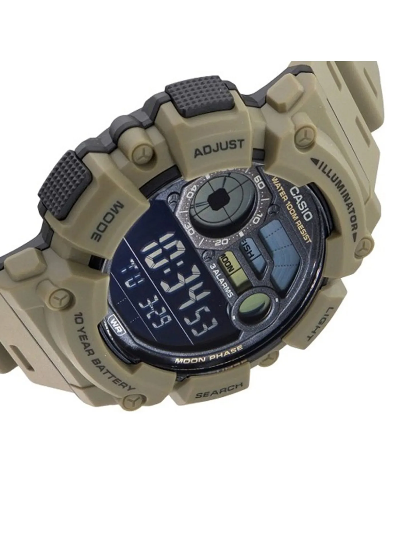 Montre Casio multifonctions résine beigephases lunaires/mode pêche