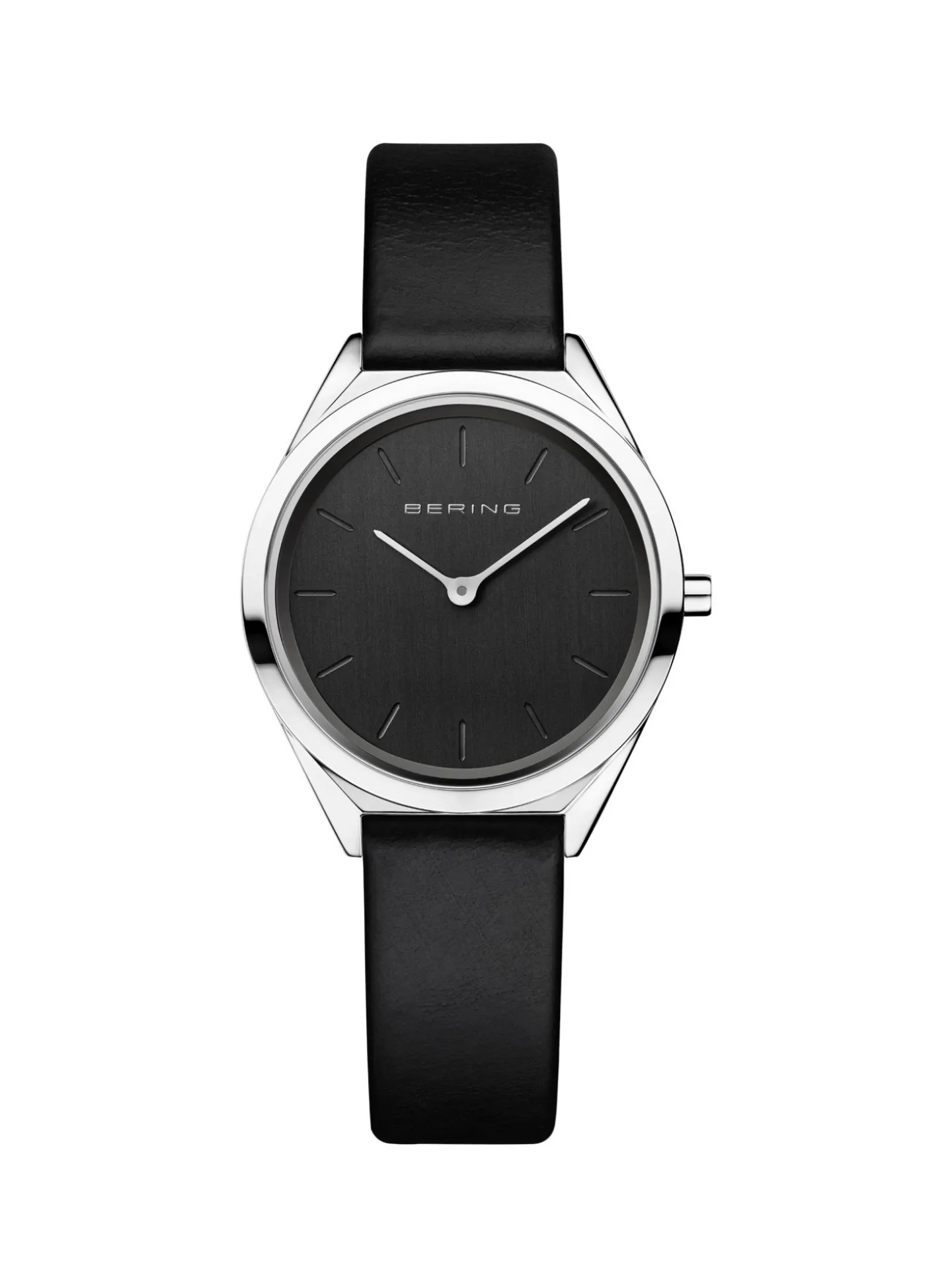 Montre femme Bering ultra slim cuir noir