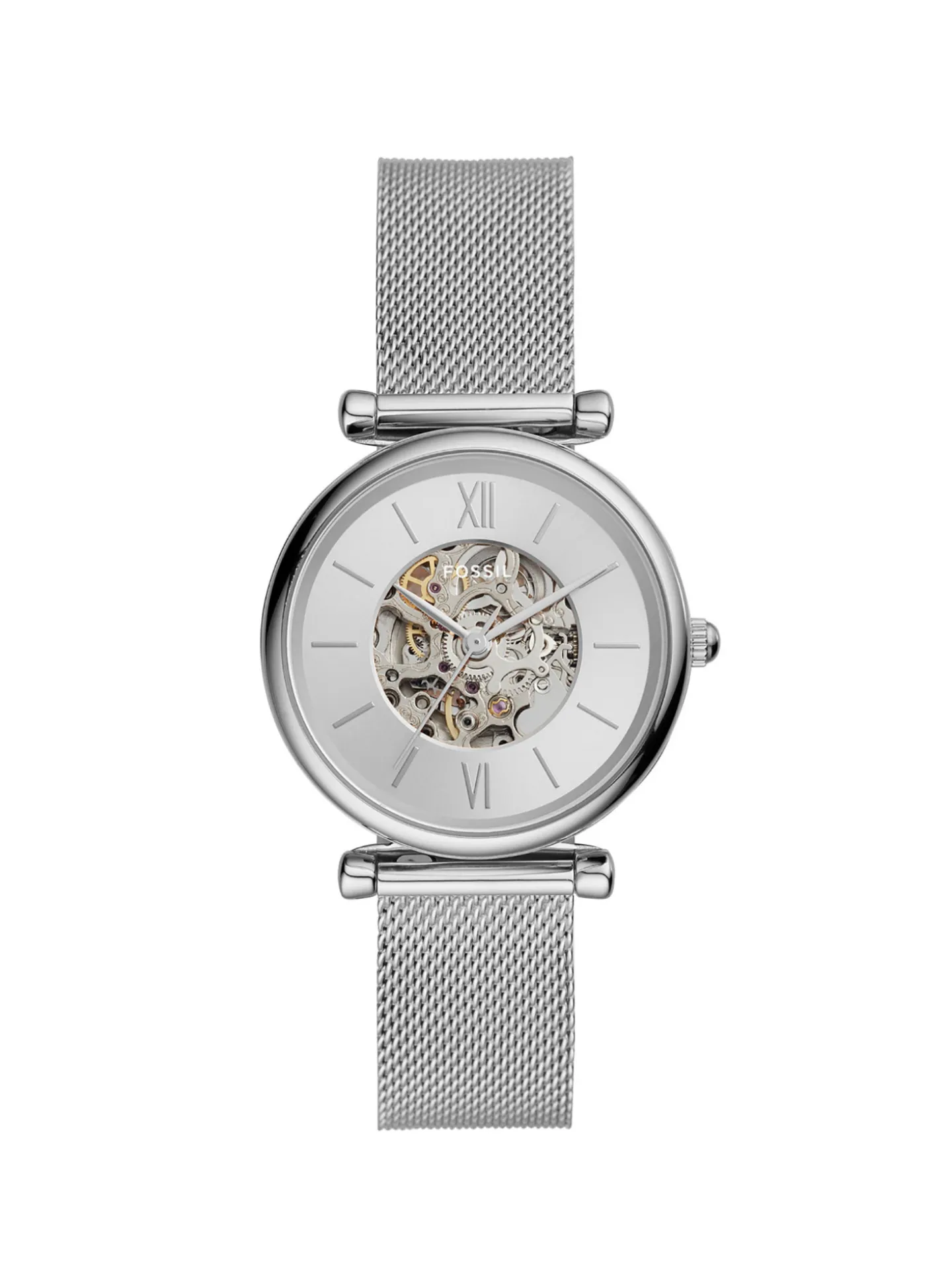 Montre femme Fossil automatique Carlie acier blanc