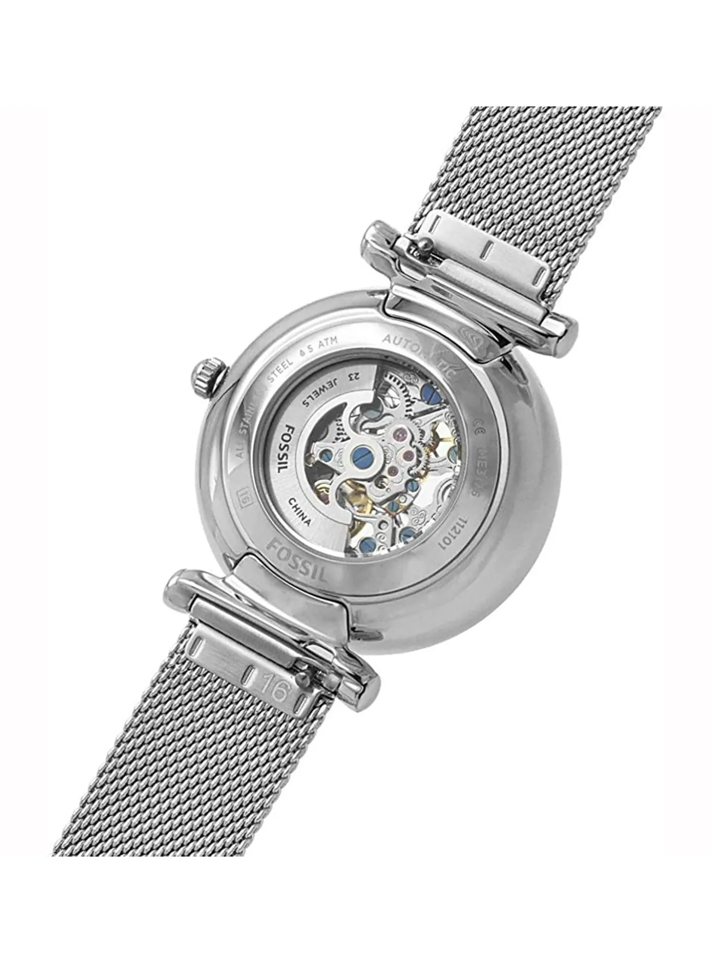 Montre femme Fossil automatique Carlie acier blanc