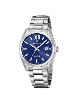 Montre Festina Classique acier fond bleu