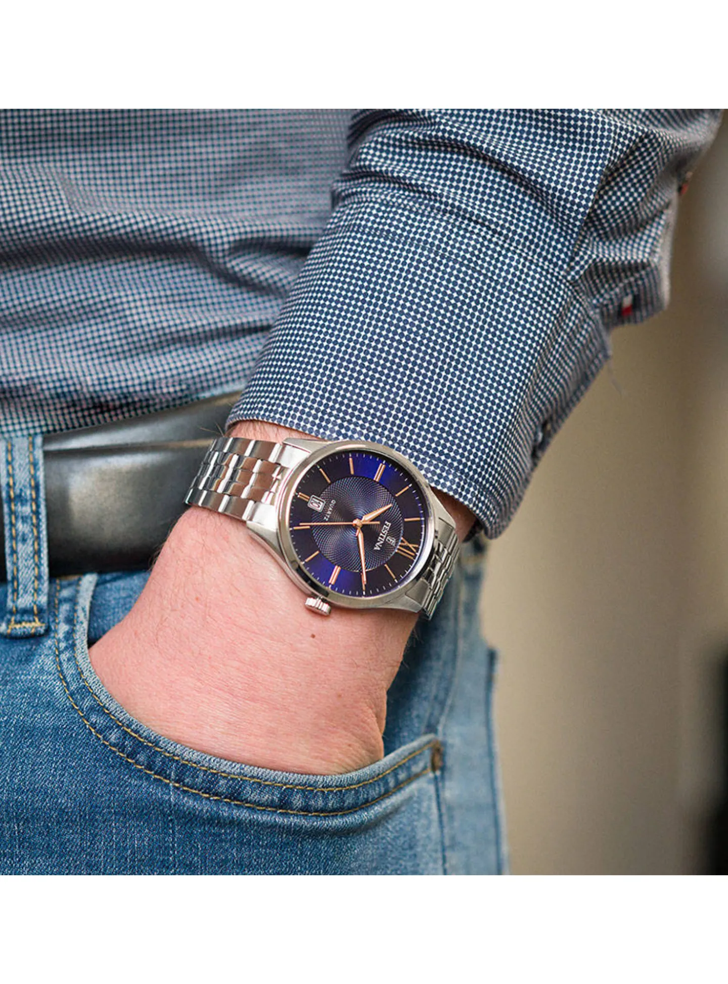 Montre Festina Classique acier cadran bleu