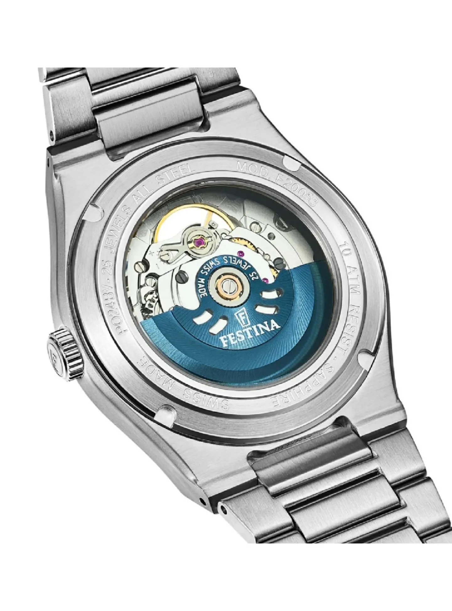 Montre Festina Rivé automatique acier cadran bleu_x005f_x000D_collection Swiss Made