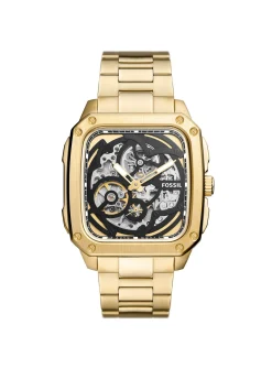 Montre Fossil automatique Inscription acier dore