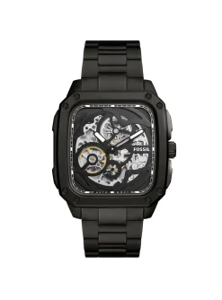 Montre Fossil automatique Inscription acier noir