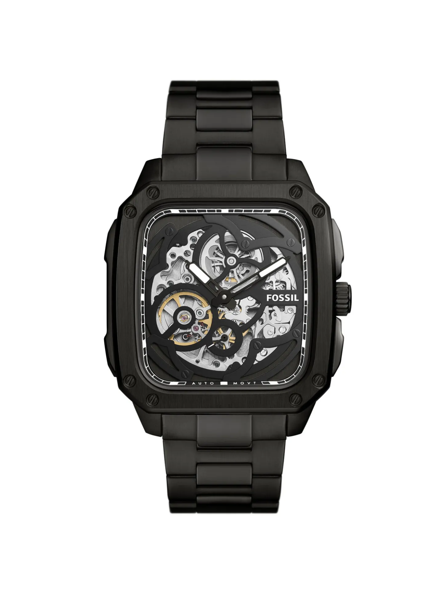 Montre Fossil automatique Inscription acier noir