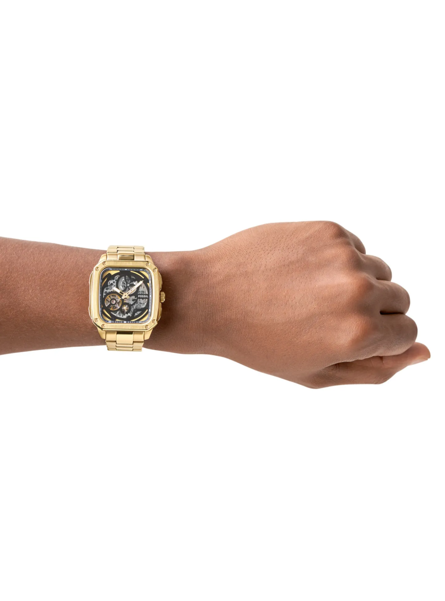 Montre Fossil automatique Inscription acier dore
