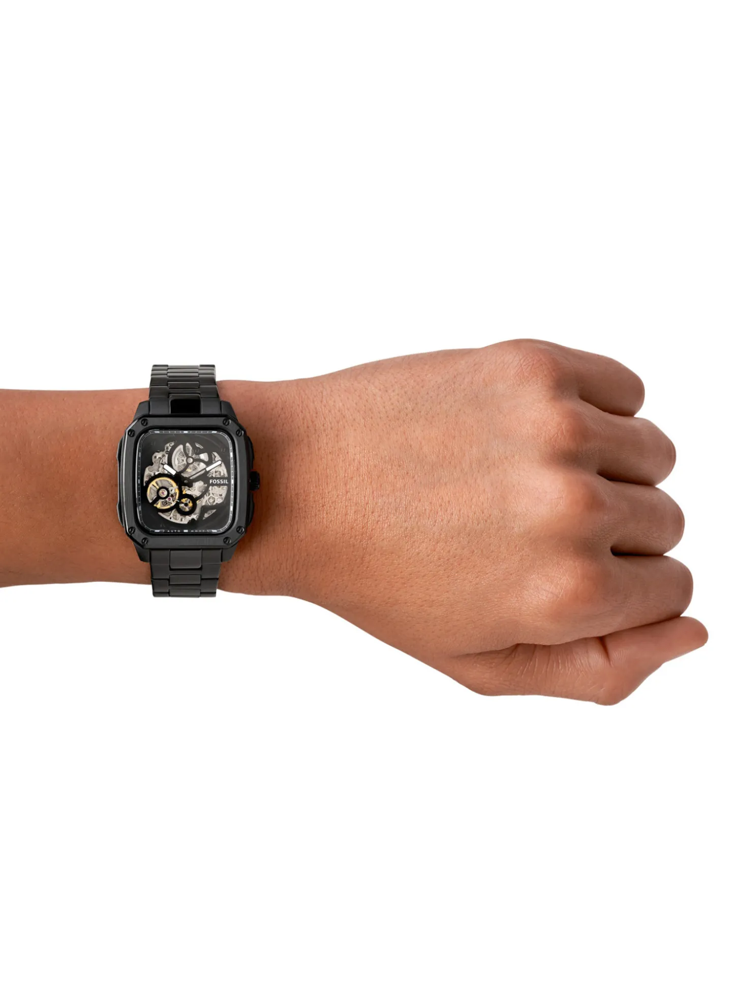 Montre Fossil automatique Inscription acier noir