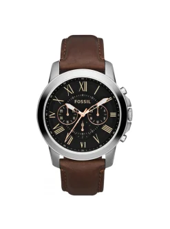 Montre Fossil Grant cadran noir bracelet cuir marron
