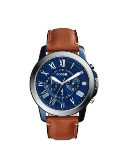 Montre Fossil Grant cadran bleu cuir marron