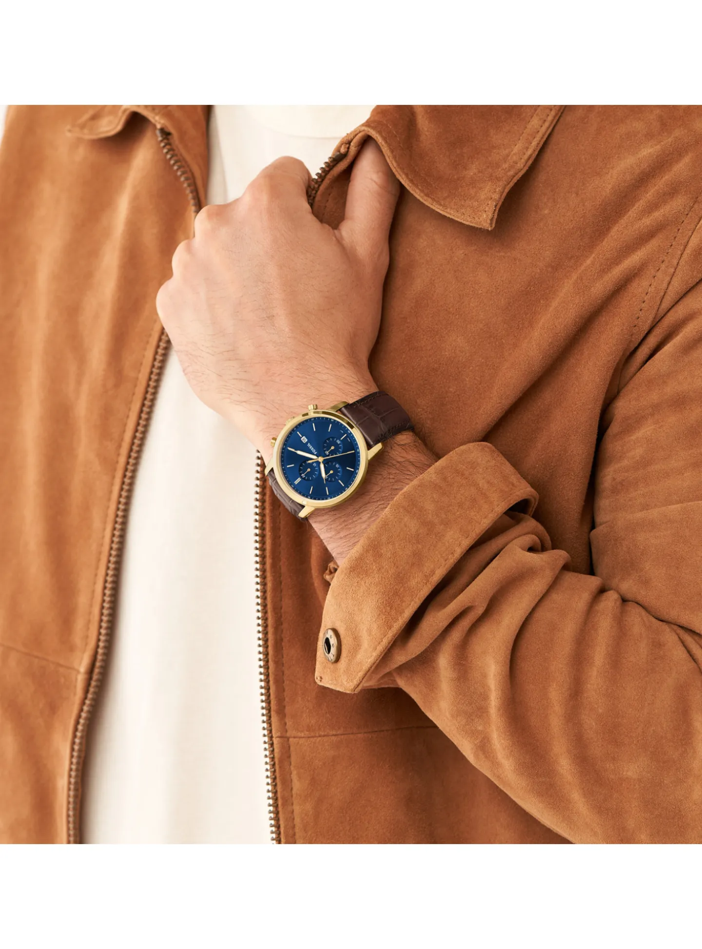 Montre Fossil Minimalist cuir marron motif croco
