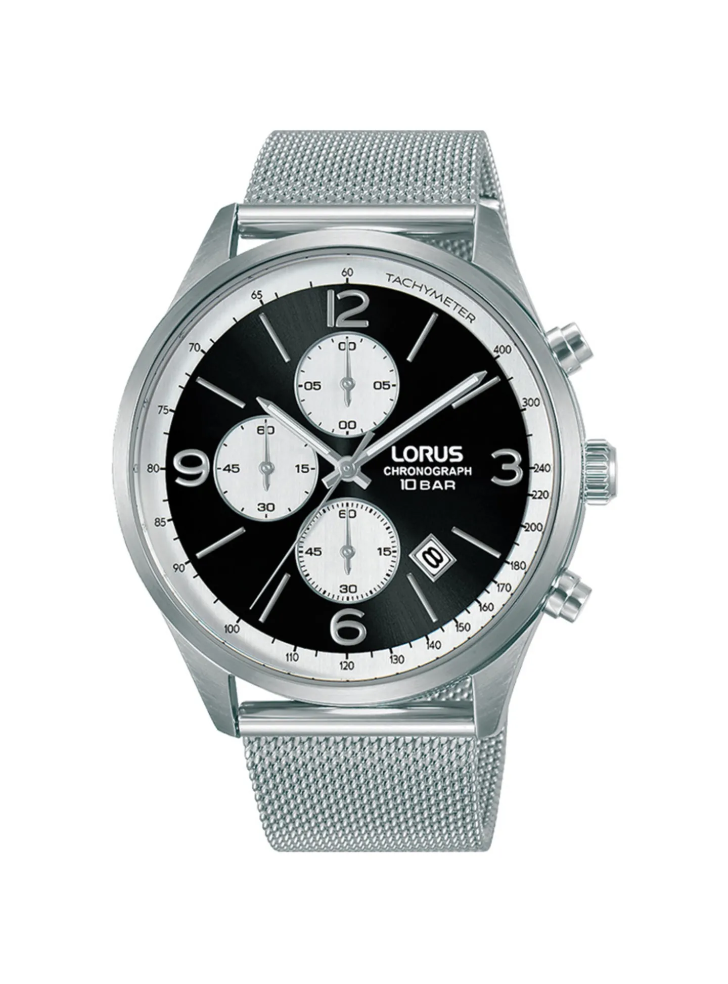 Montre Lorus maille milanaise cadran noir chrono