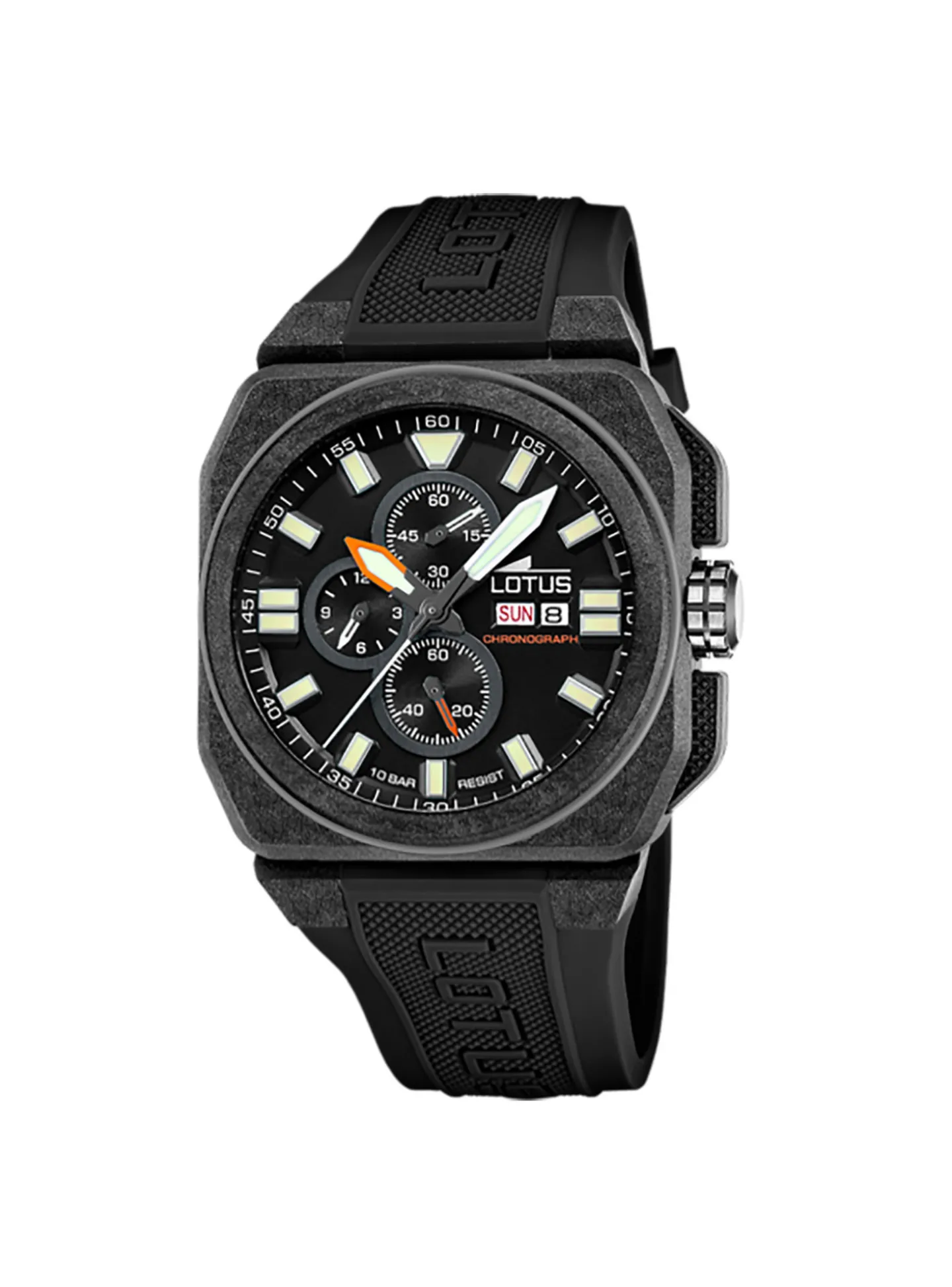 Montre Lotus carrée chrono caoutchouc noir