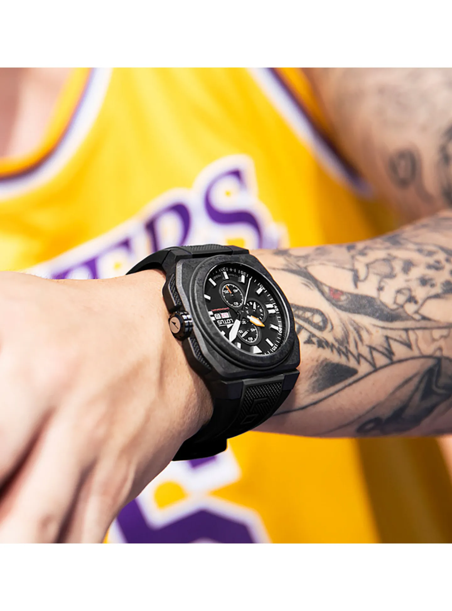 Montre Lotus carrée chrono caoutchouc noir