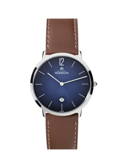 Montre Michel Herbelin City cadran bleu cuir marron