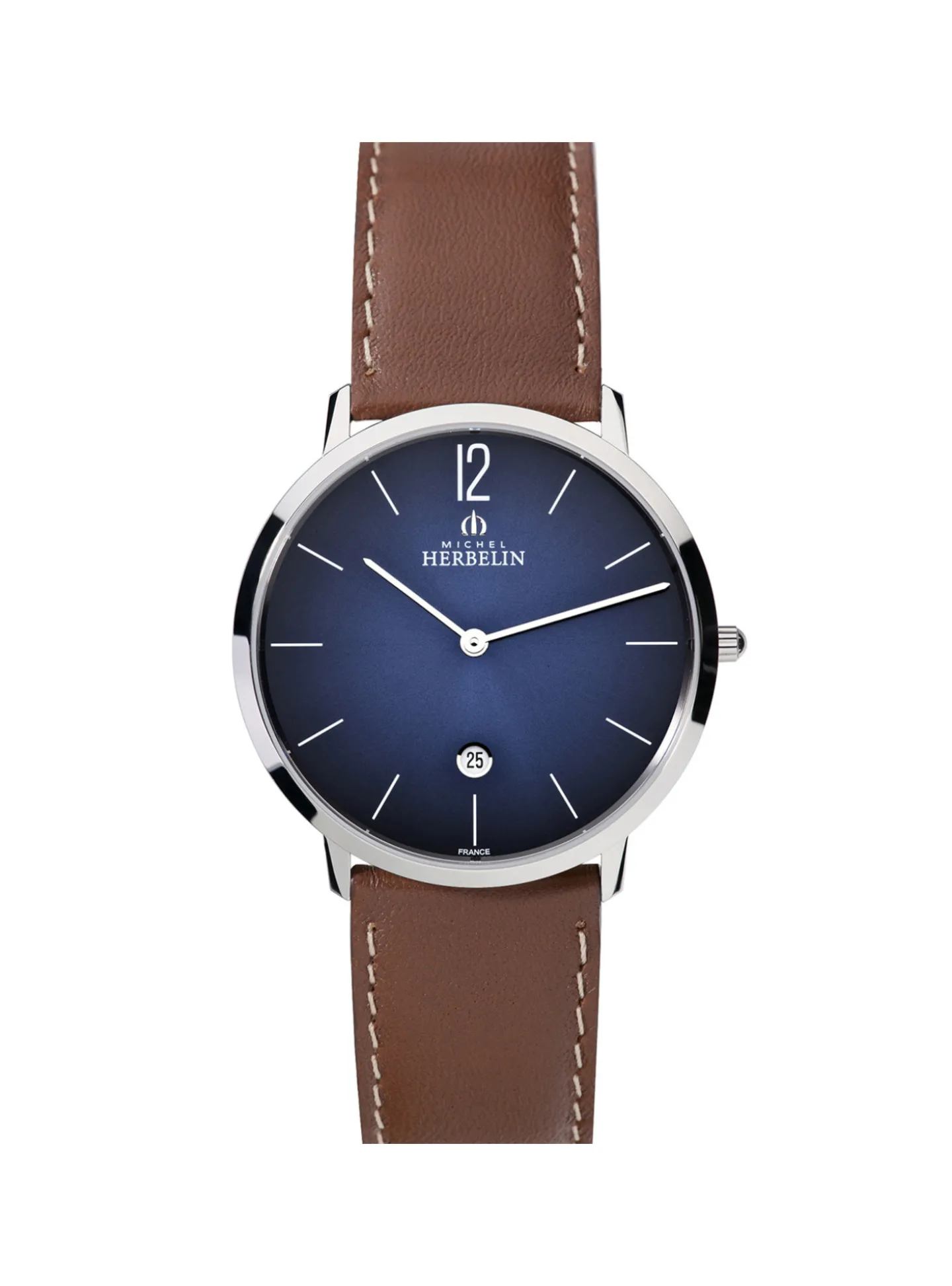 Montre Michel Herbelin City cadran bleu cuir marron