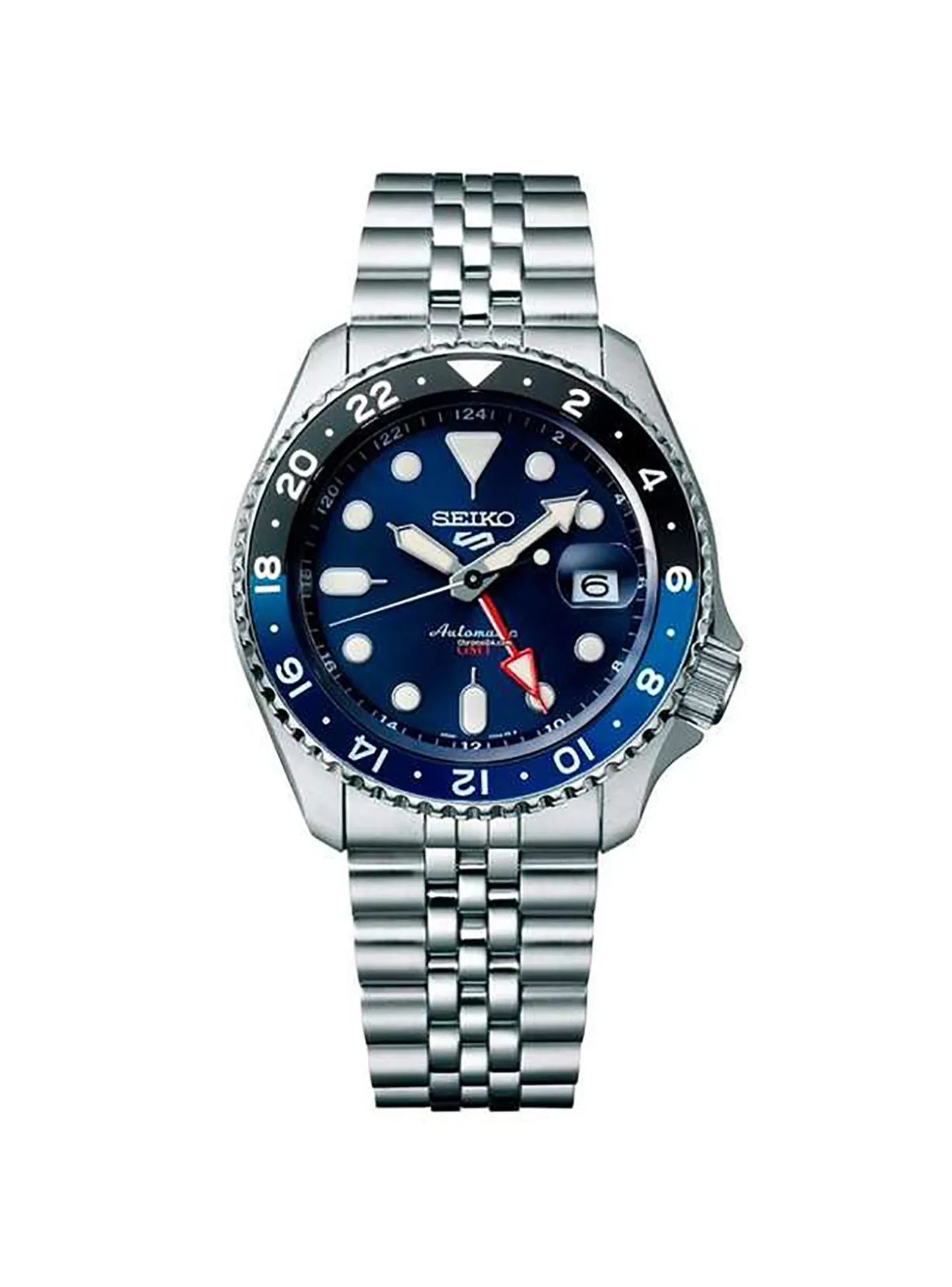 Montre Seiko 5 sports automatique GMT acier_x005f_x000D_cadran bleu