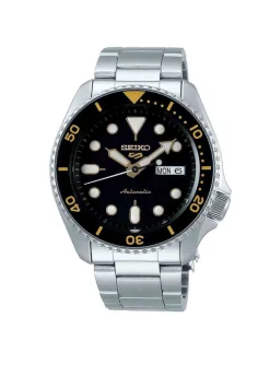 Montre Seiko 5 Sports automatique acier_x005f_x000D_lunette noire chiffres dorés