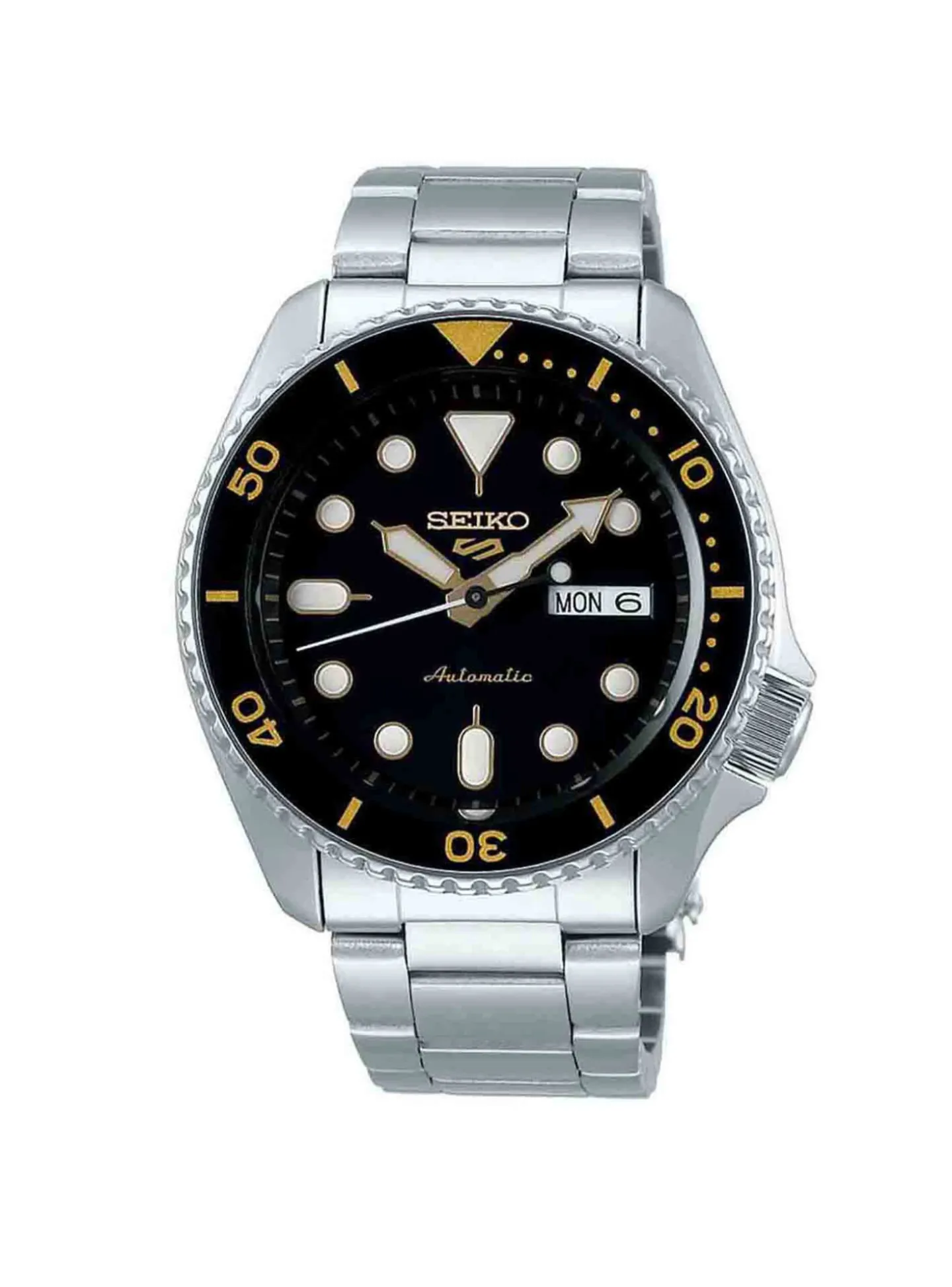 Montre Seiko 5 Sports automatique acier_x005f_x000D_lunette noire chiffres dorés