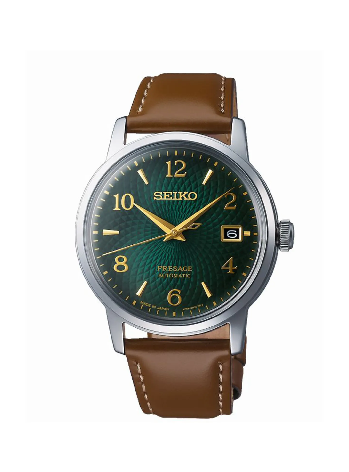 Montre Seiko automatique cadran vert cuir brun_x005f_x000D_collection Présage