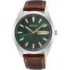 Montre Seiko classique cadran vert cuir marron