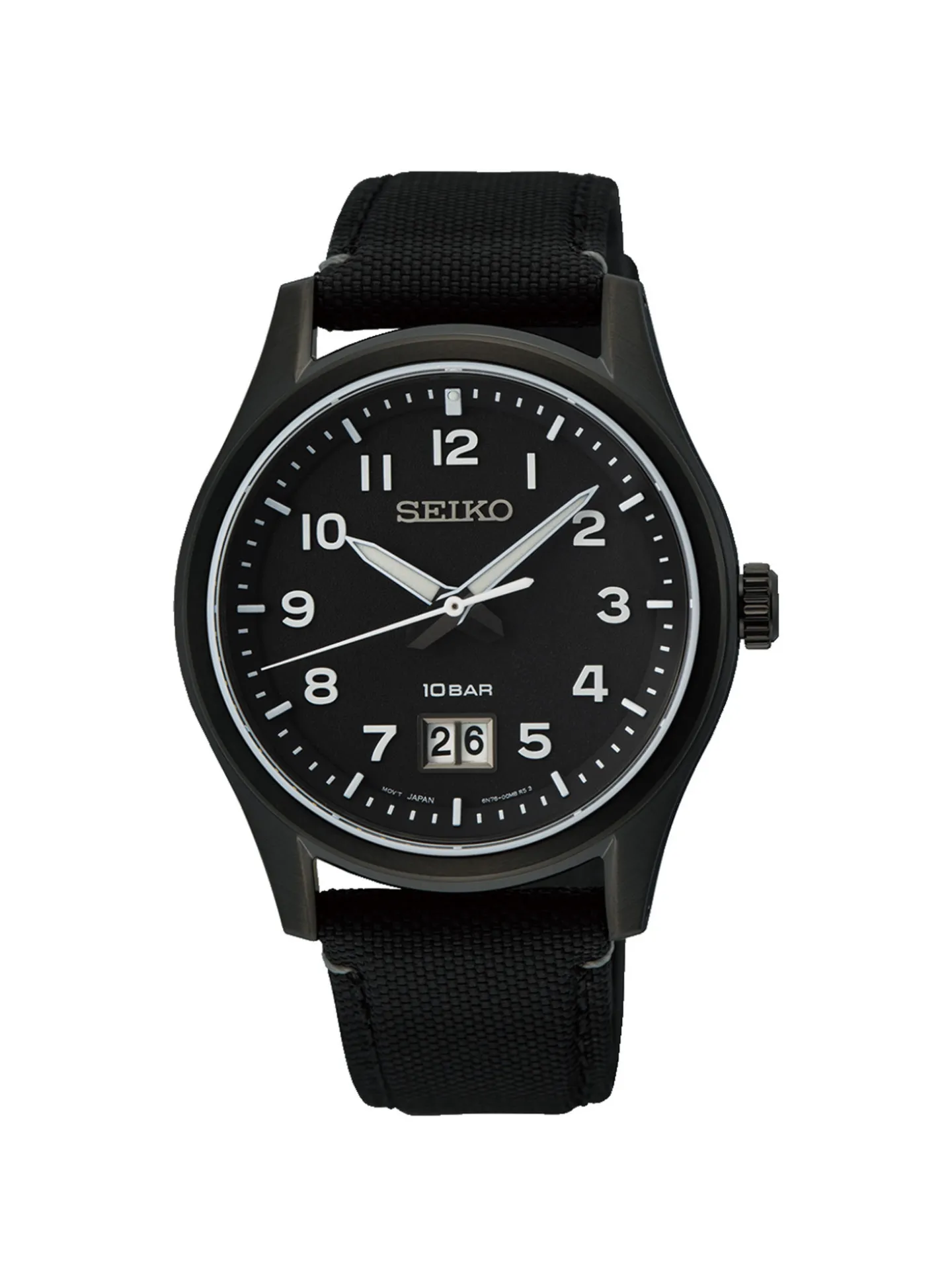 Montre Seiko date bracelet textile noir