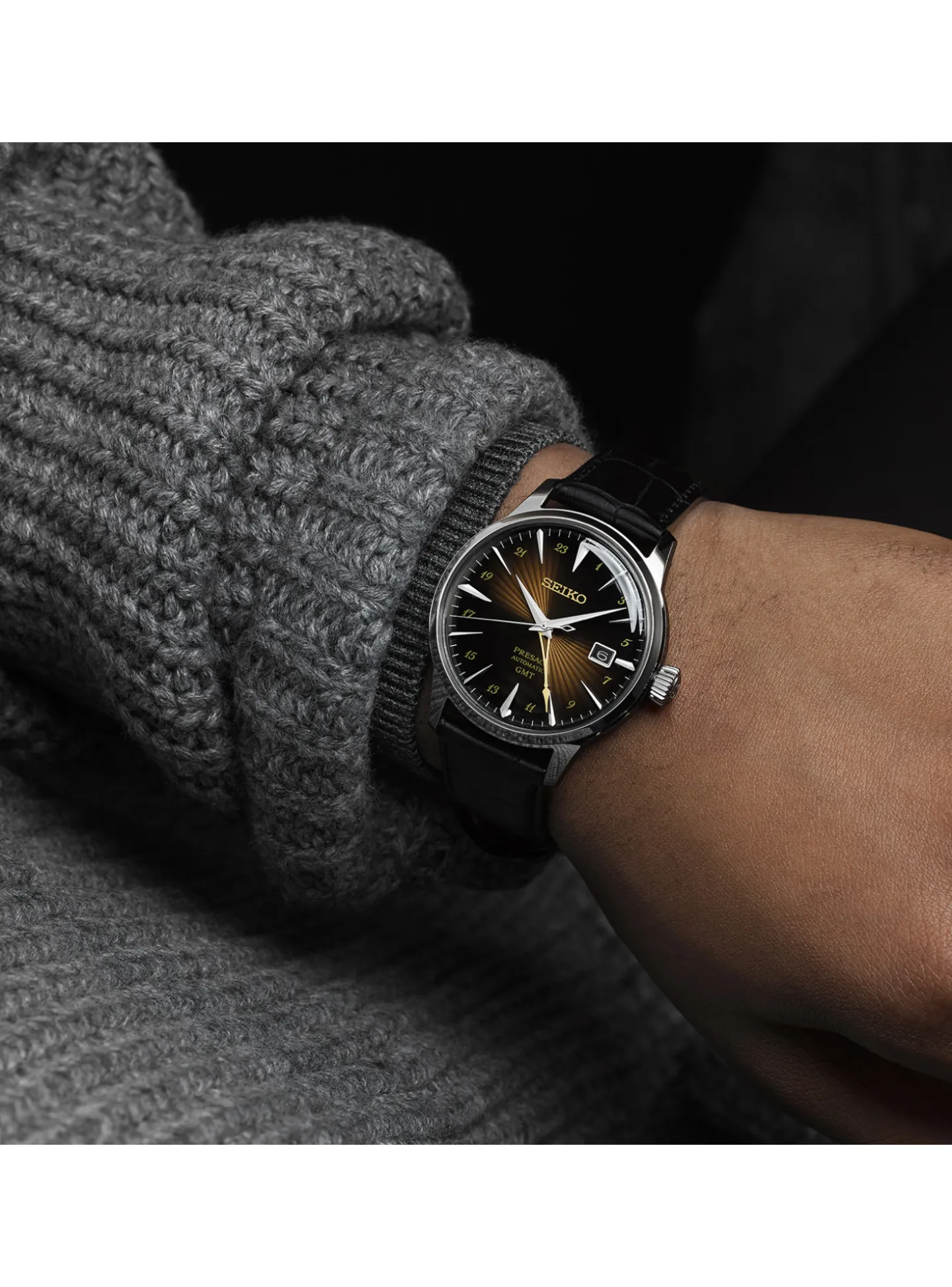 Montre Seiko Presage Cocktail GMT fond brun